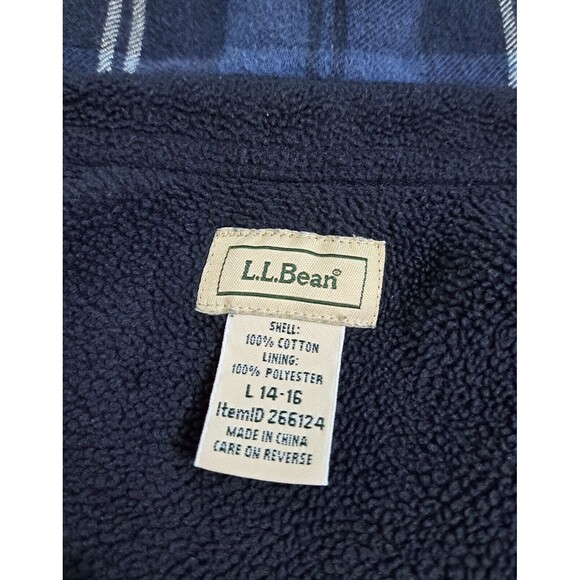 LL Bean Kids Large 14-16 Fleece Lined Blue Button Up Flannel Shirt Shacket - Picture 3 of 9